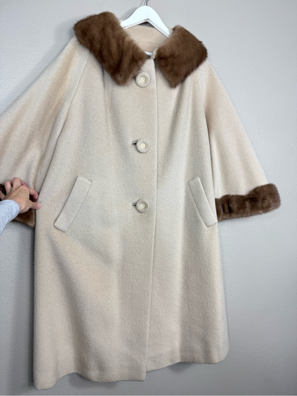 Forstmann tan Wool Penny Lane Coat Real Mink Fur Trim - Picture 5 of 16